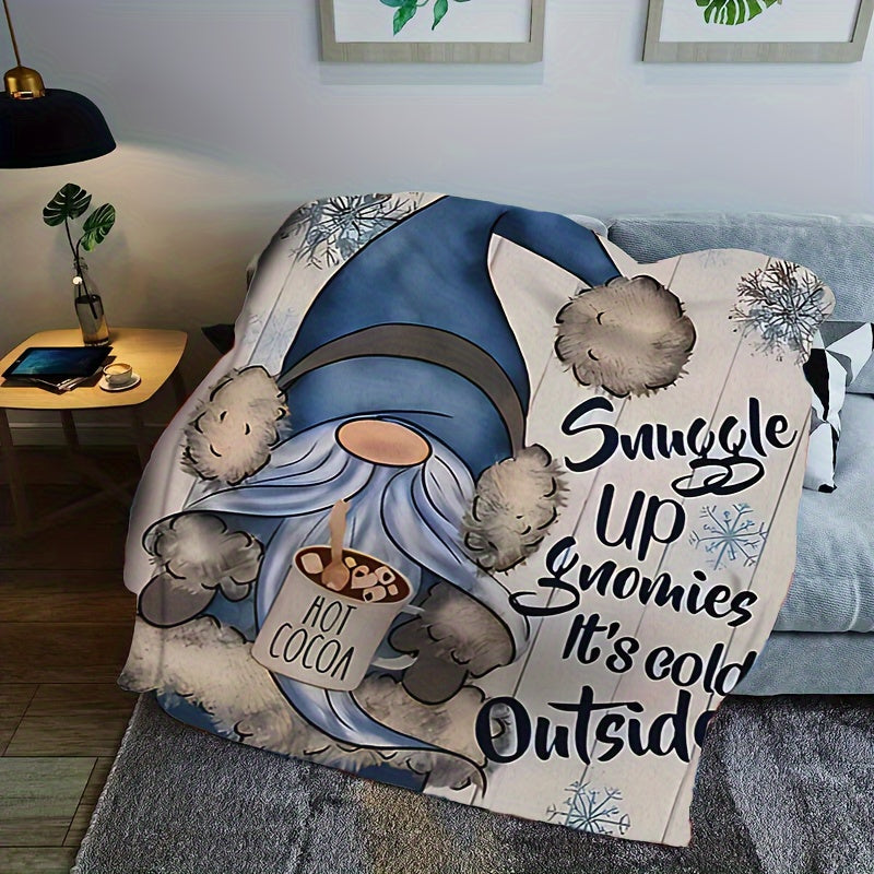 Cozy Christmas Gnome Santa Pattern Flannel Blanket Stain-Resistant Machine Washable