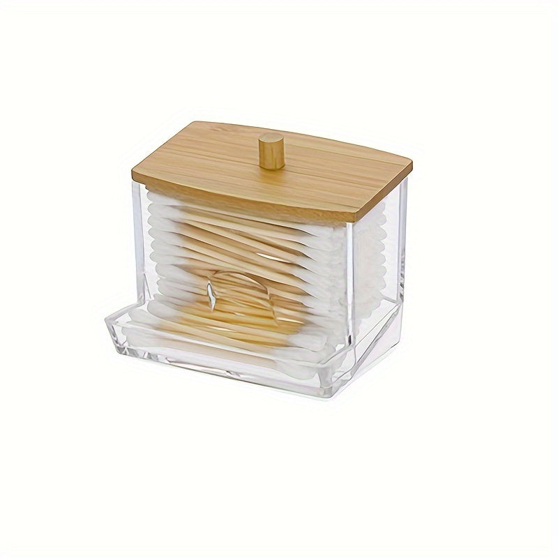 Cotton Pad Holder with Bamboo Lid Bathroom Organization Accessory for Men and Women