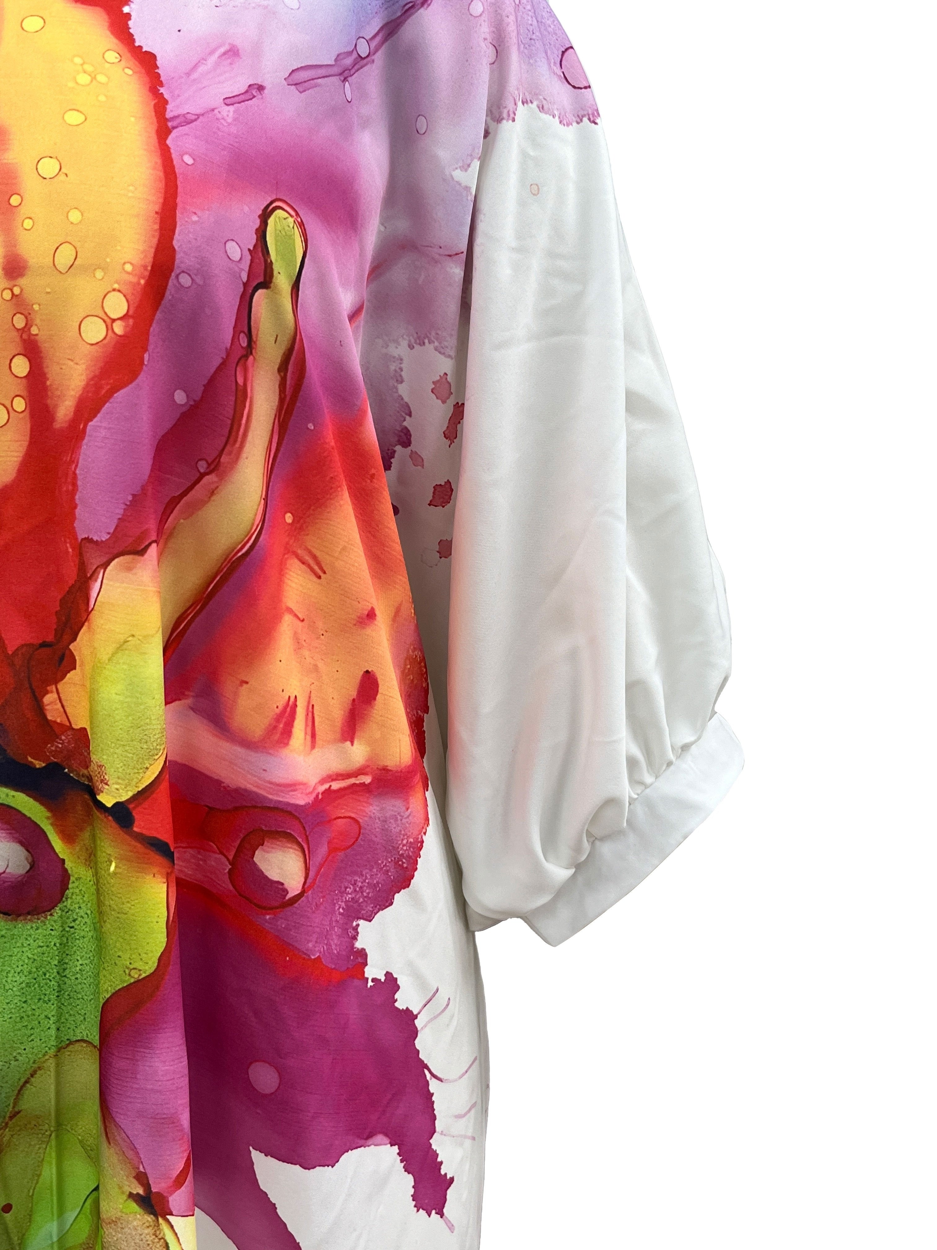 Women's Floral Print Mid-Length Shirt Dress with Half Sleeves and Button-Up Collar