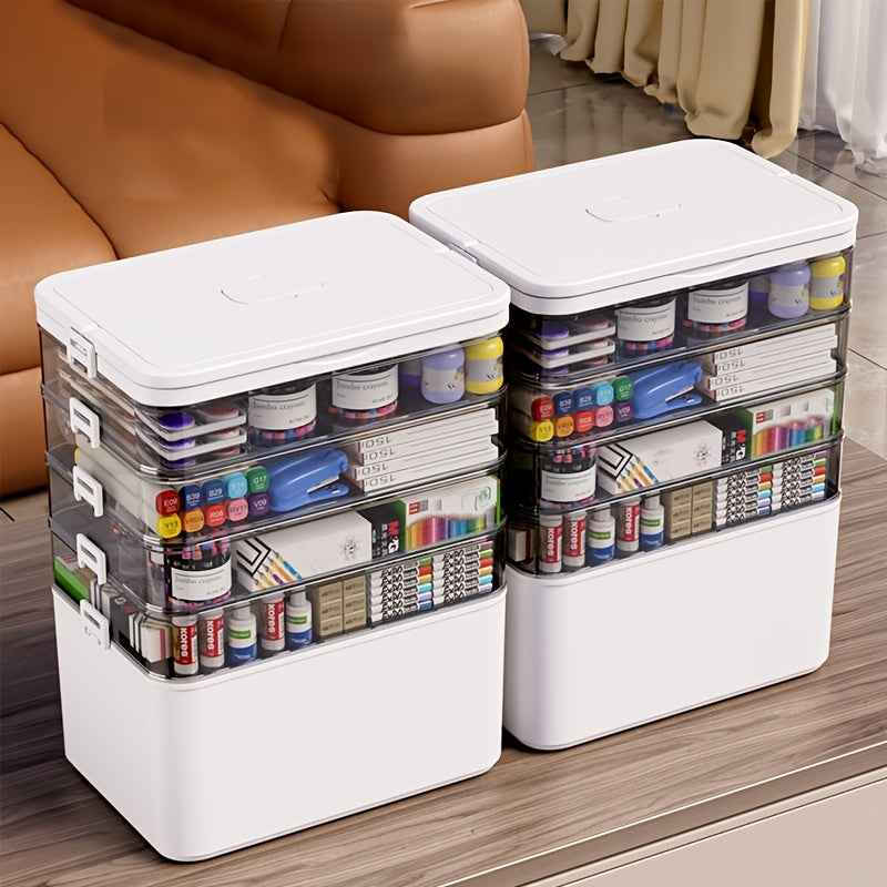 Plastic Storage Organizer for Sewing Crafts with Waterproof Handle and Multiple Trays