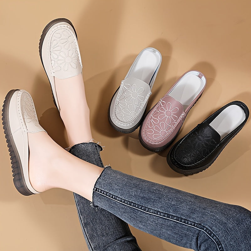 Women's Lightweight Slip-On Mules with Flat Heel and Plain Toe Man-Made Materials All-Season