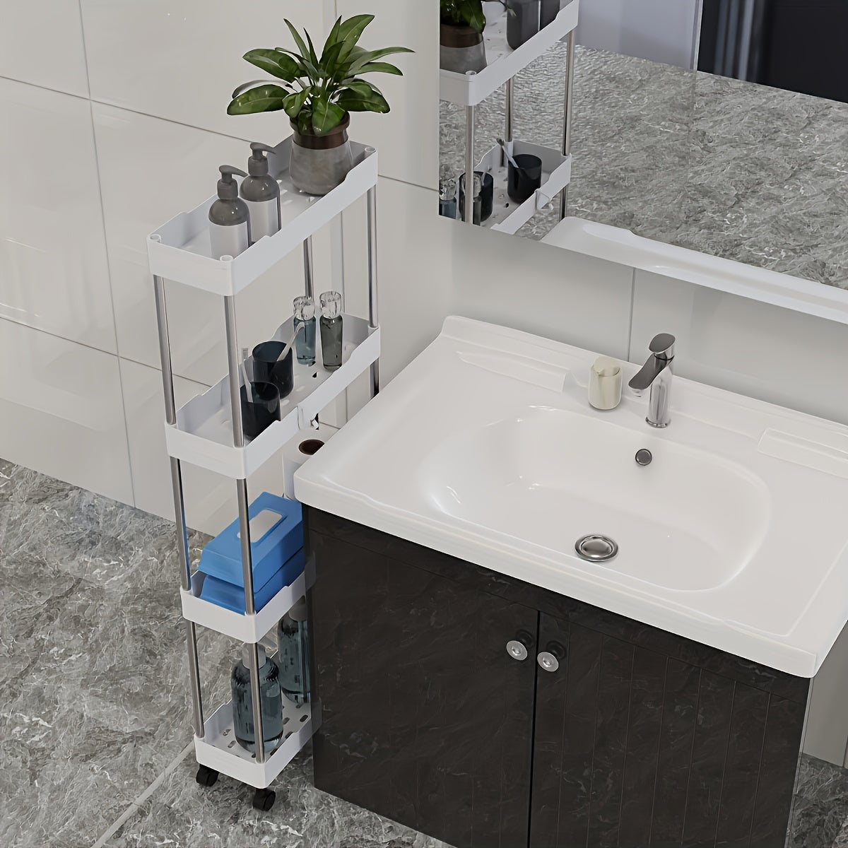 Rolling Storage Cart with 3/4 Layers for Bathroom Kitchen Laundry Room