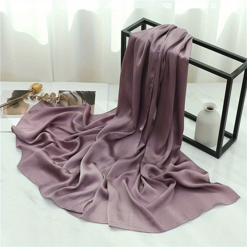 Women's Solid Color Pleated Hijab Scarf for Casual Wear Shawl Head Wrap