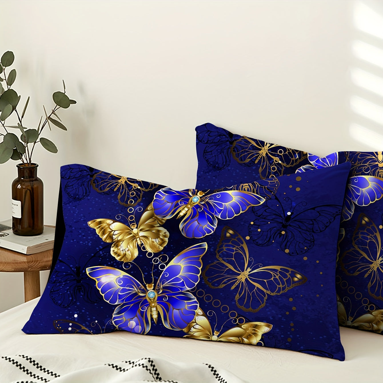 Set of 2 Glow-in-the-Dark Butterfly Pillowcases Soft Breathable Stylish Envelope Covers