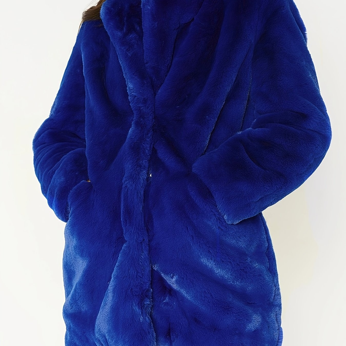 Women's Faux Fur Coat with V-Neck Long Sleeves Pockets Fall Winter Casual