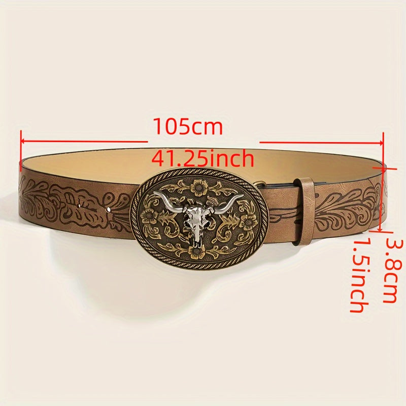 Ayollar uchun kundalik, vintage PU charmli kiyim uchun buqalar boshli kamar tokchasi