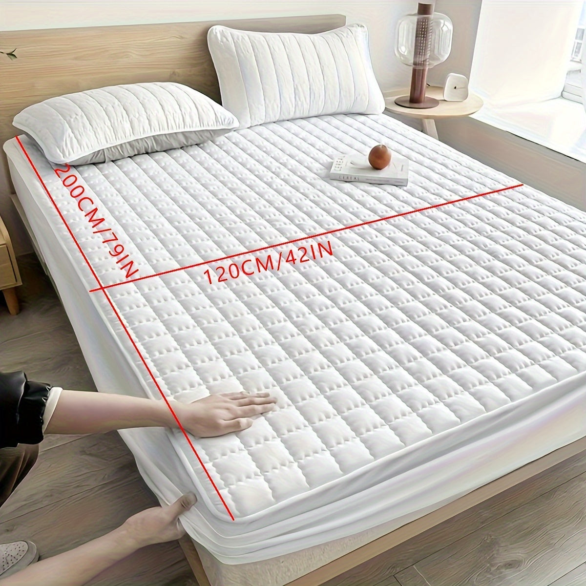 Light Gray Quilted Waterproof Fitted Sheet Breathable Polyester Deep Pockets Easy Care