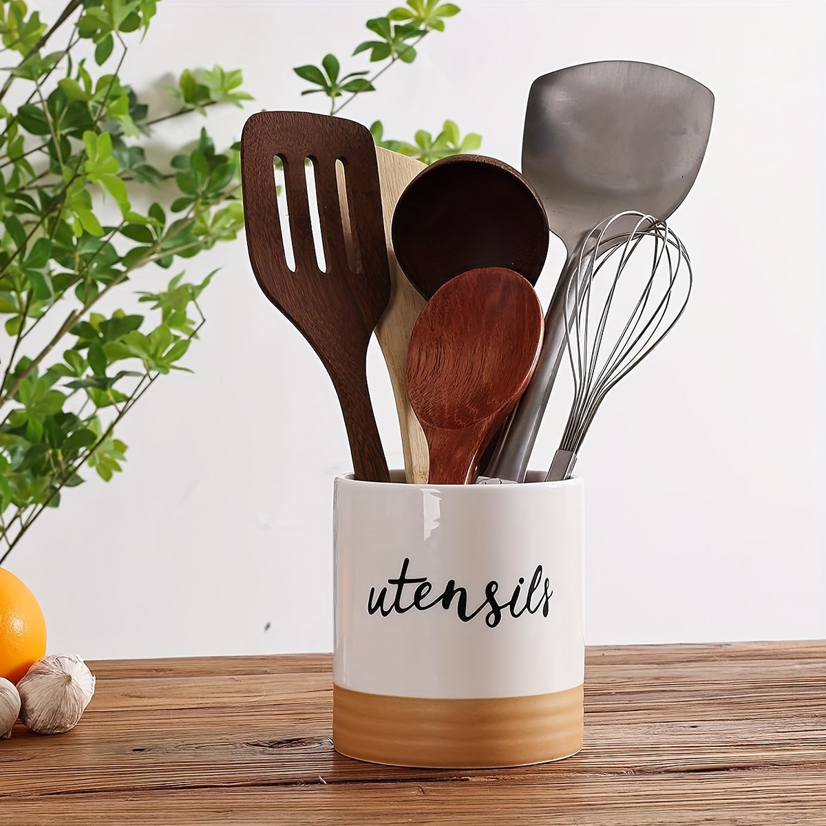 Ceramic Utensil Holder for Kitchen Countertop, 10.41cm, Food Storage Organizer