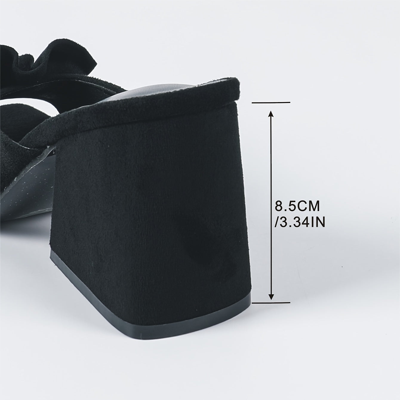 Women's Summer Black Chunky Heel Open Toe Mules with Knit Slip-Ons