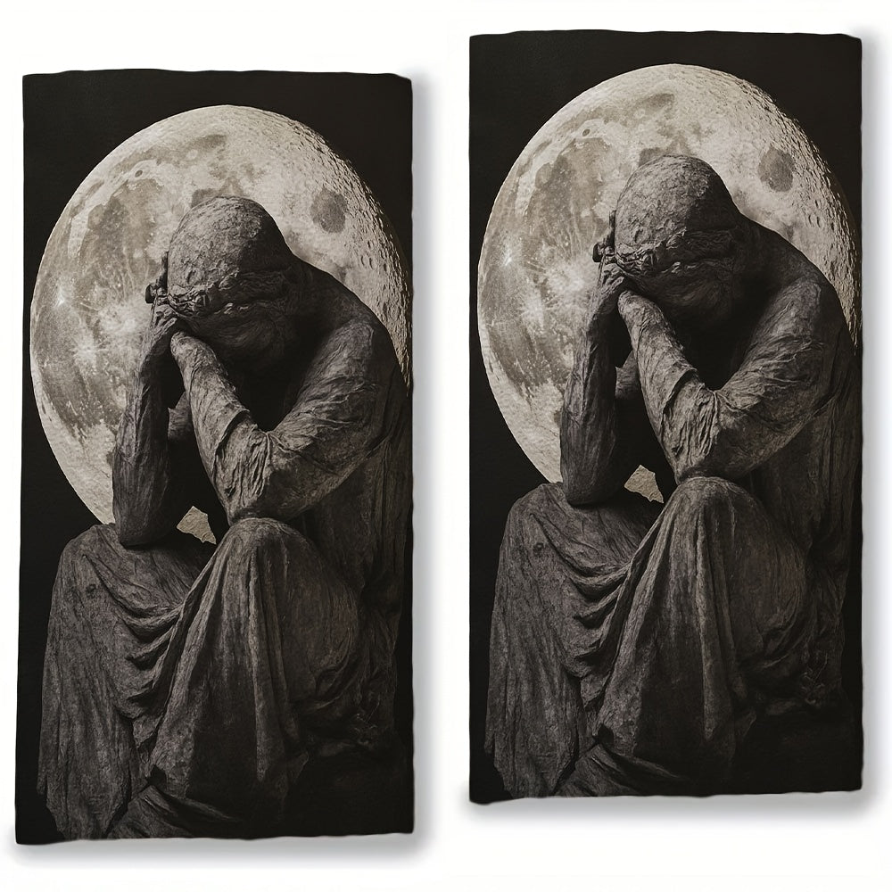 Two-Pack Moon Polyester Dish Towels, High Absorbency, Coastal Theme, 16x24 Inches