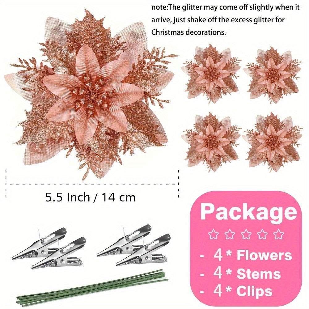 Artificial Flowers Set of 4 Red 5.5 Inch Stems with Clips for Decorations
