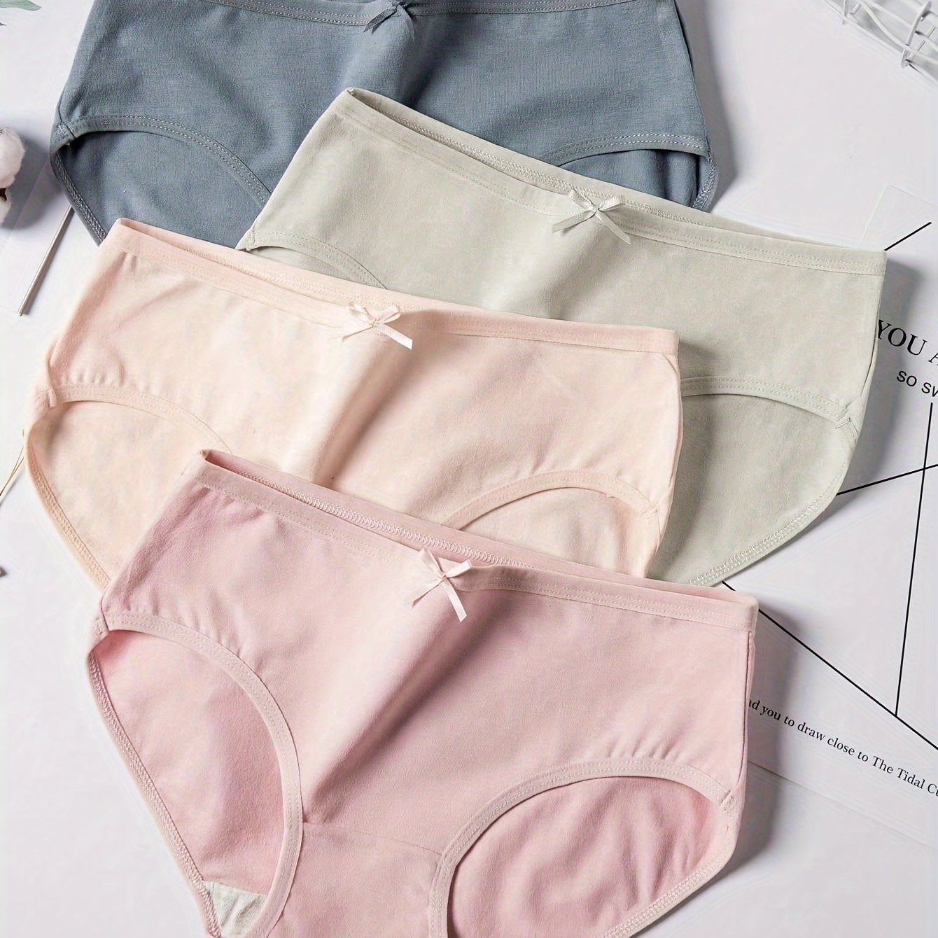 Women's Cotton Low Rise Briefs 4-Pack with Bow Detail Breathable and Stretchy