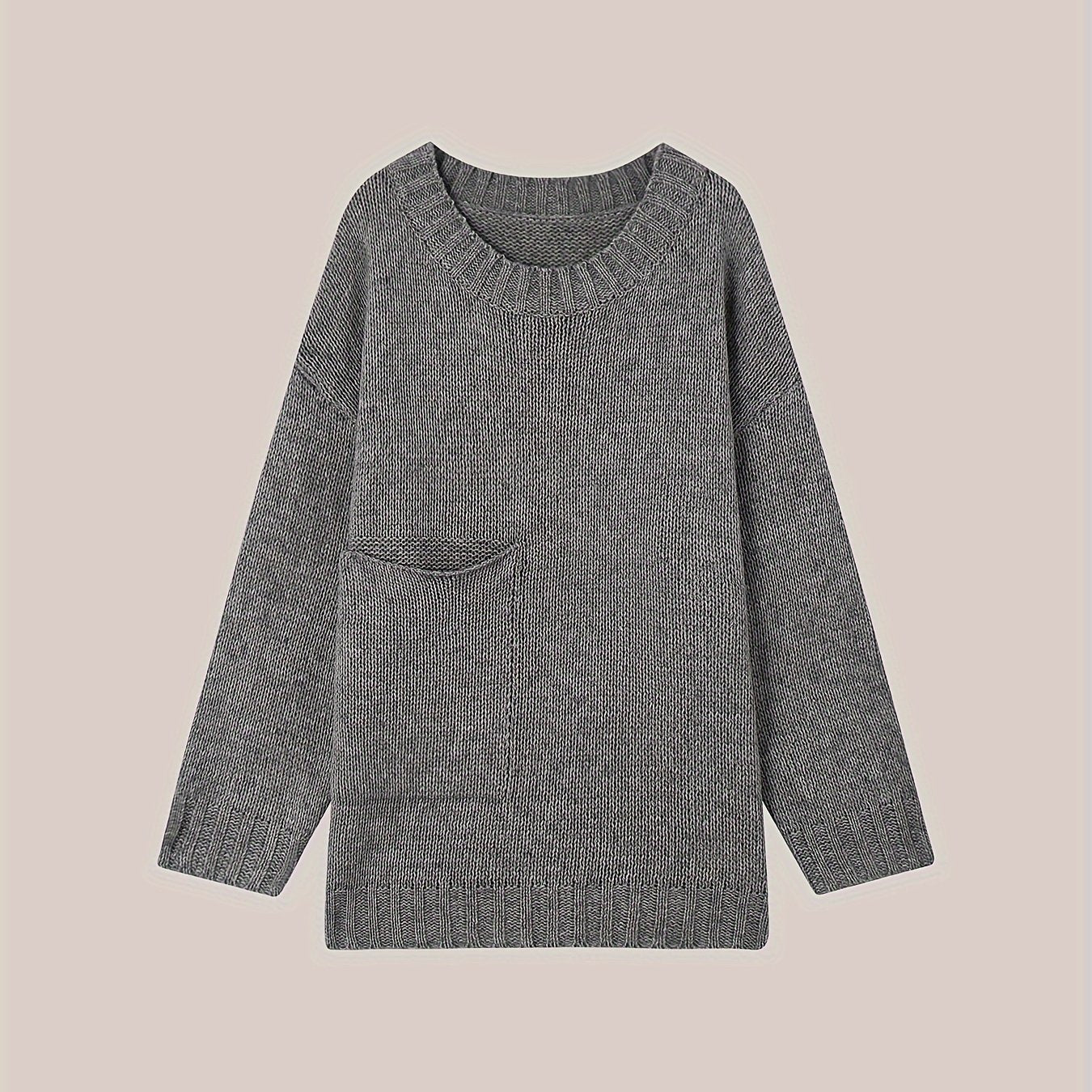 Plus Size Women's Solid Long Sleeve Crew Neck Sweater Fall Winter Casual