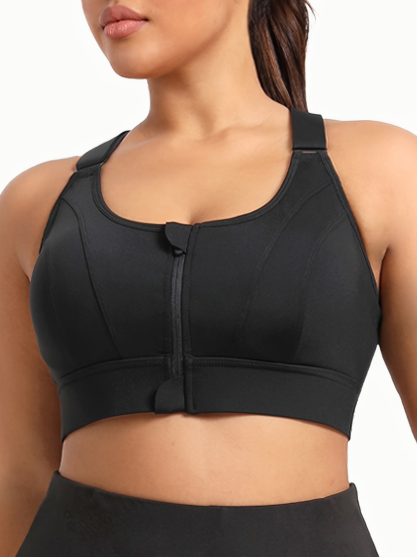 Women's Plus Size Sports Bra with Front Zipper and Cross-Back Straps