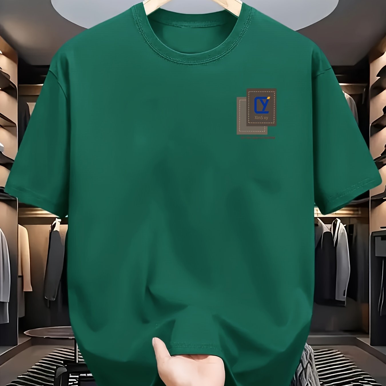 Men's Cotton Casual T-Shirt with R Print Crew Neck Short Sleeve All-Season