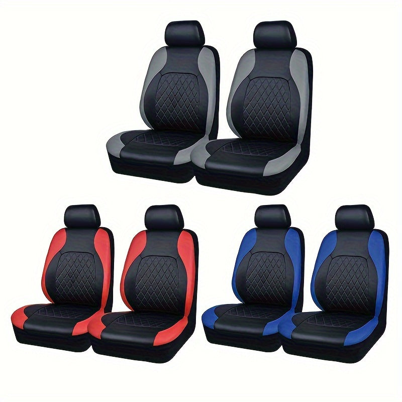Front Car Seat Covers Quilted PVC Synthetic Leather Black Gray Red Blue Durable Padded