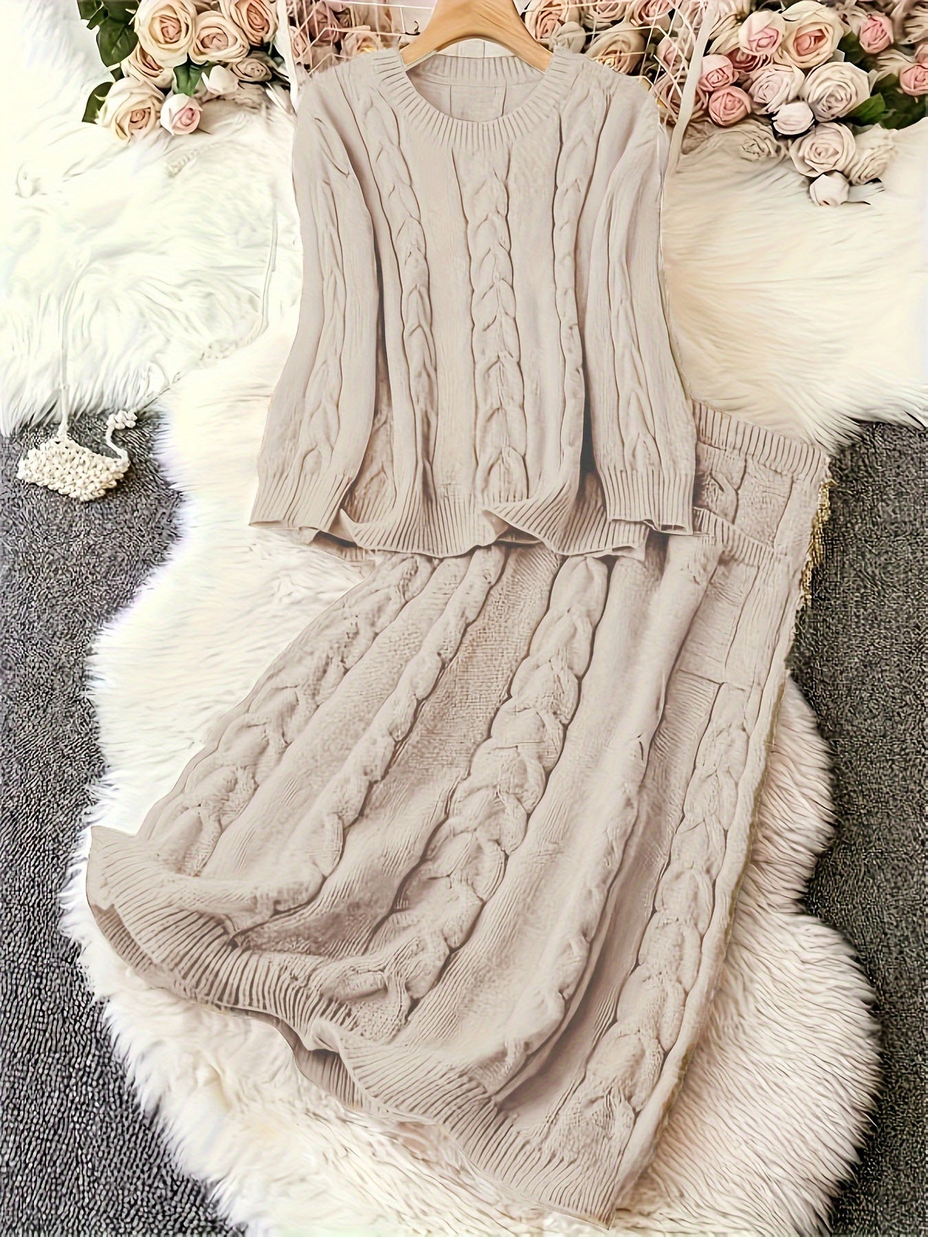 Women's Plus Size Sweater Set Pink Cotton Casual Wear