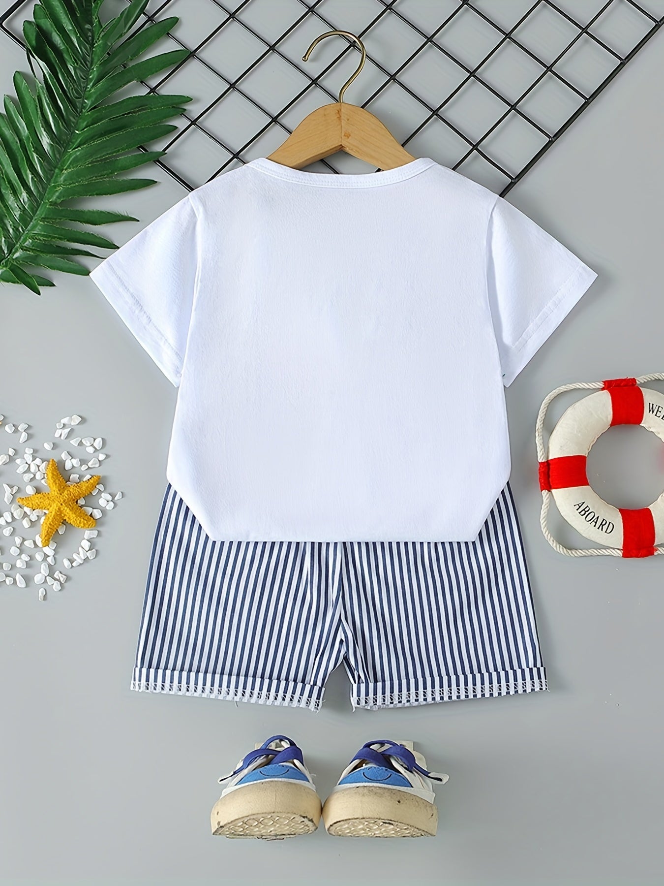 Kids Boys Whale Casual Outfit Cotton T-Shirt and Striped Shorts Summer Wear