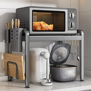 Retractable Microwave Oven Rack Carbon Steel Metal Kitchen Countertop Storage Gray White