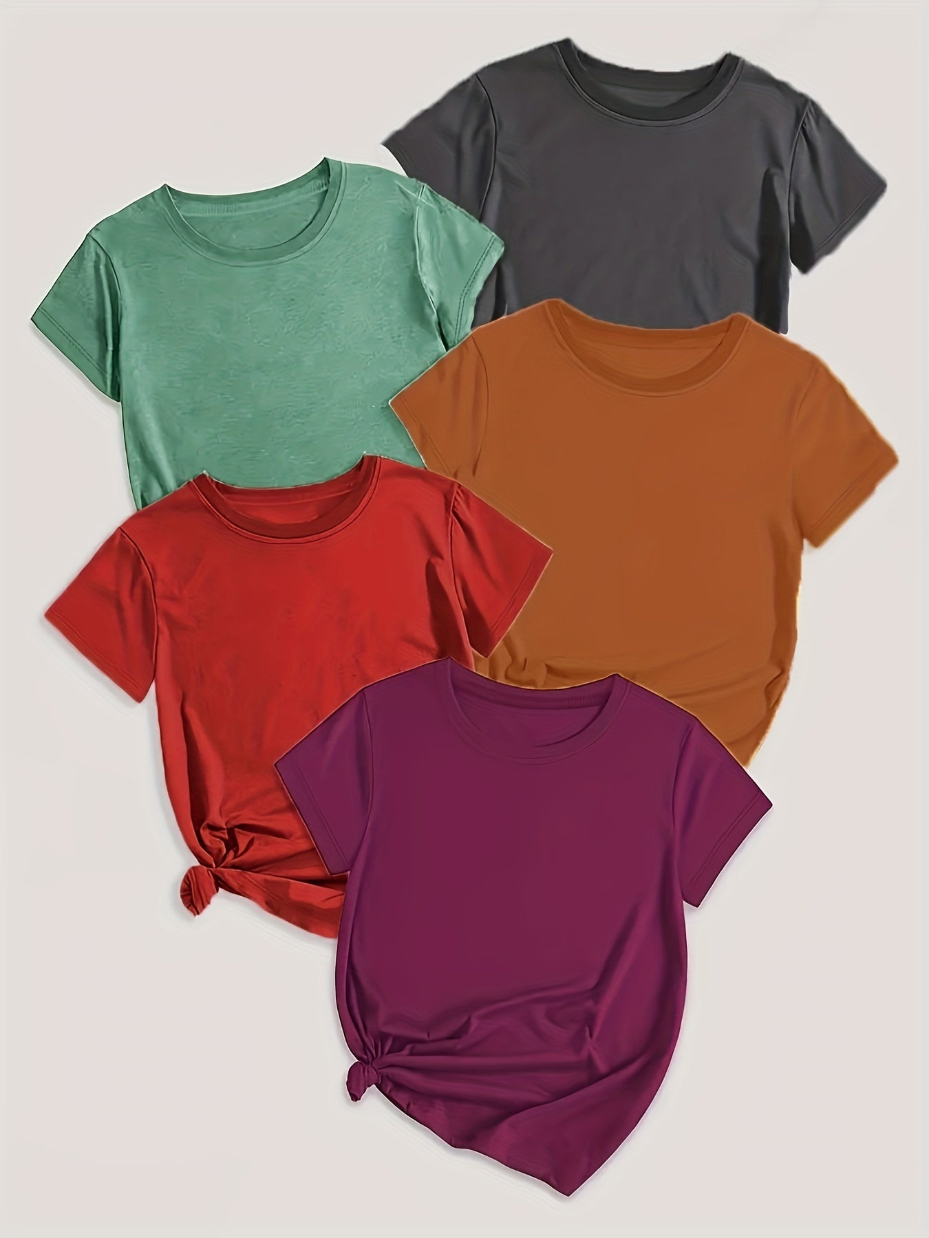 Women Short Sleeve T-Shirts 5 Pack Solid Colors Summer Casual Everyday
