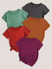 Women Short Sleeve T-Shirts 5 Pack Solid Colors Summer Casual Everyday