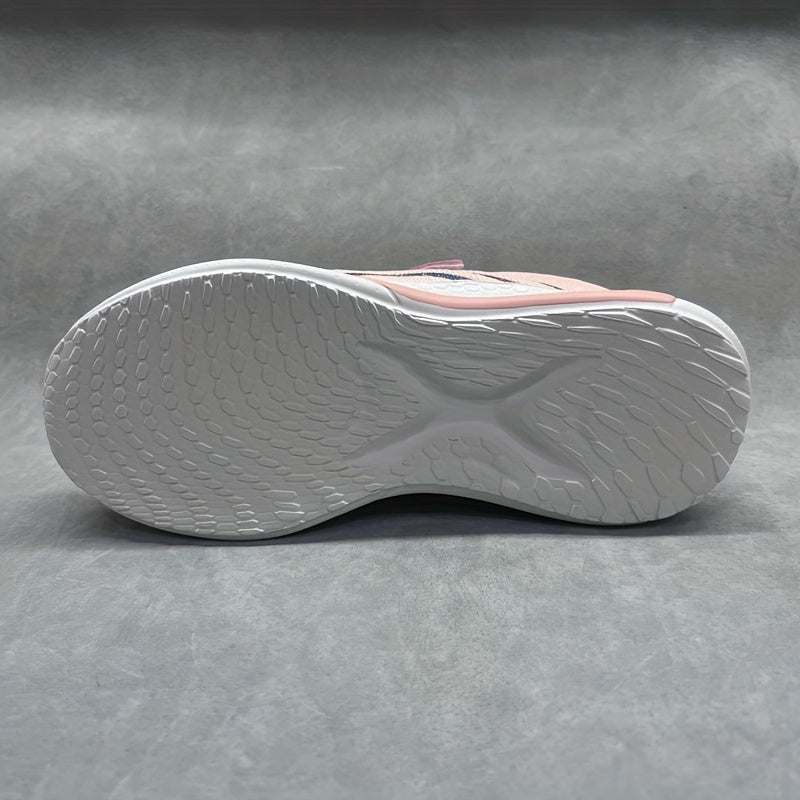 Girls Lightweight Running Sneakers with Hook and Loop Fastener for Spring and Fall