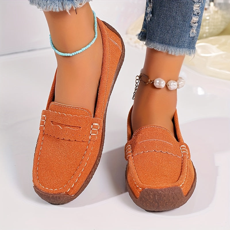 Women's Black Loafers Slip-On Flats Comfortable PU Casual Shoes