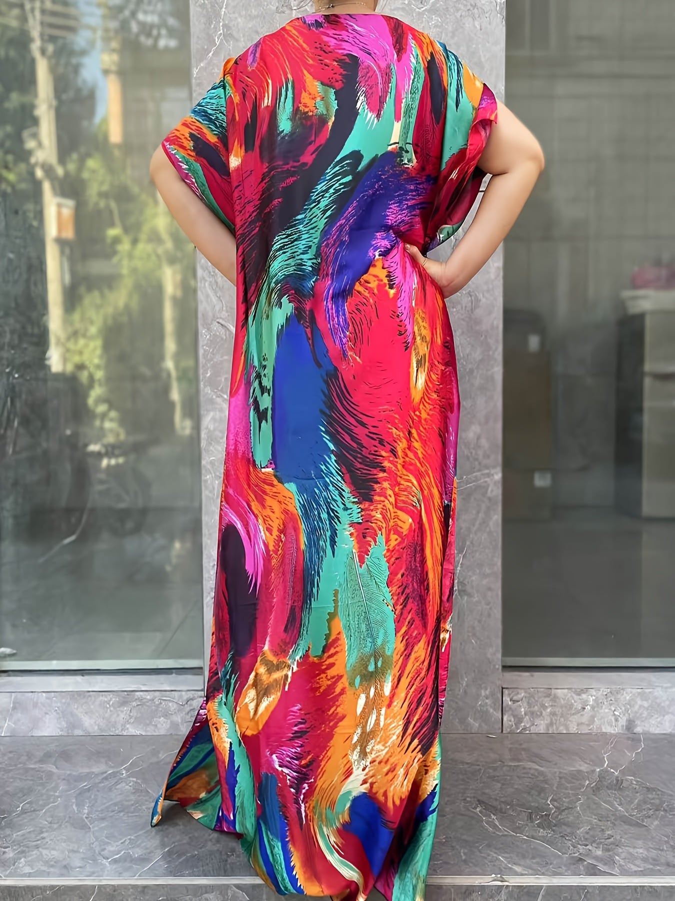 Plus Size Women's Boho Floral Print Maxi Dress Long Sleeve Beach Casual Flowing Fabric