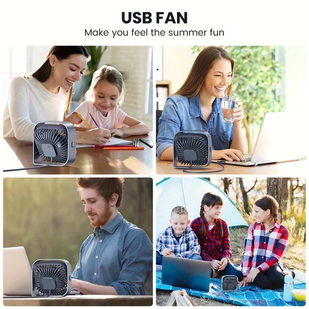 Portable USB Desk Fan with 3 Speeds Silent 360° Operation