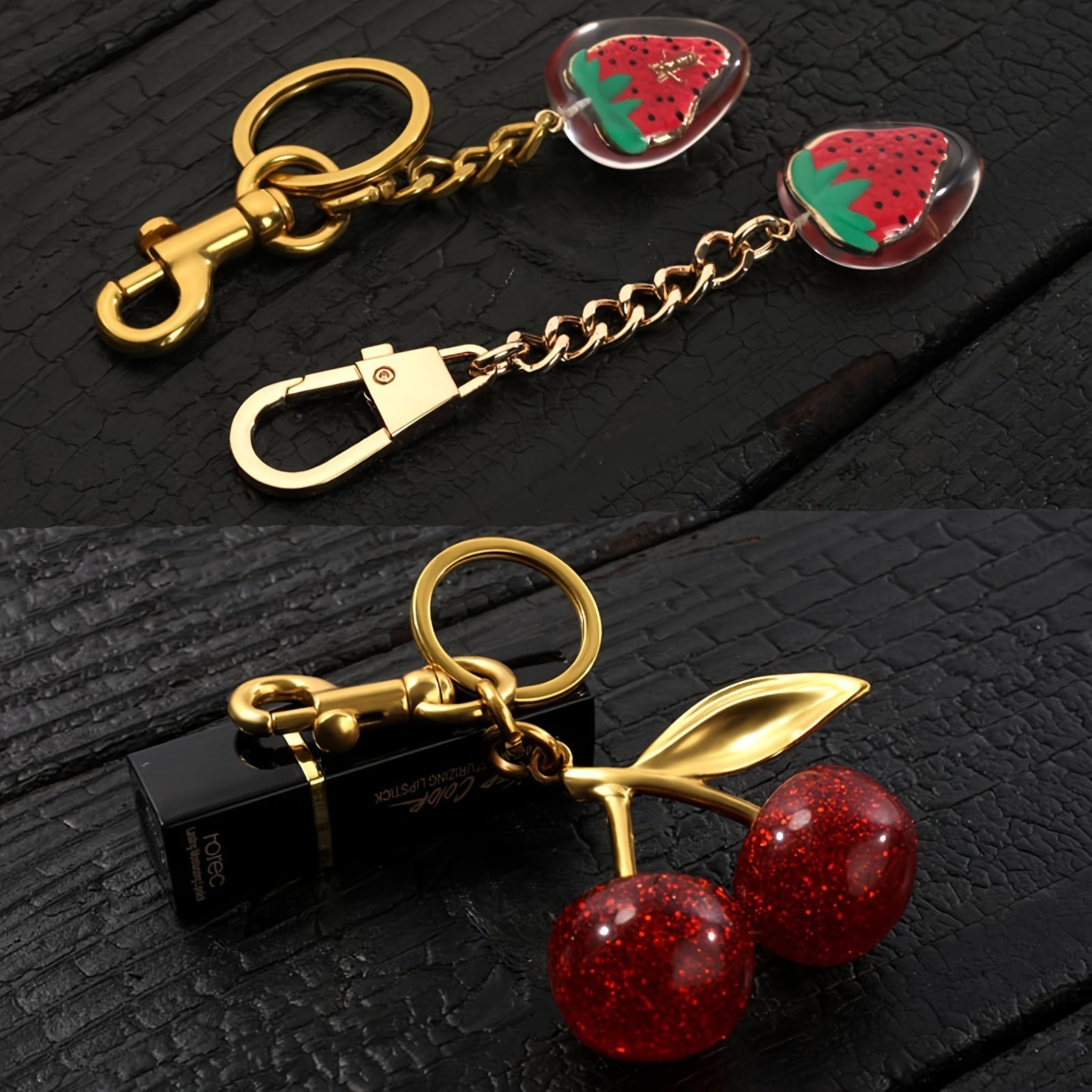 Sparkling Cherry Keychain Charm Resin Metal Women’s Decorative Accessory