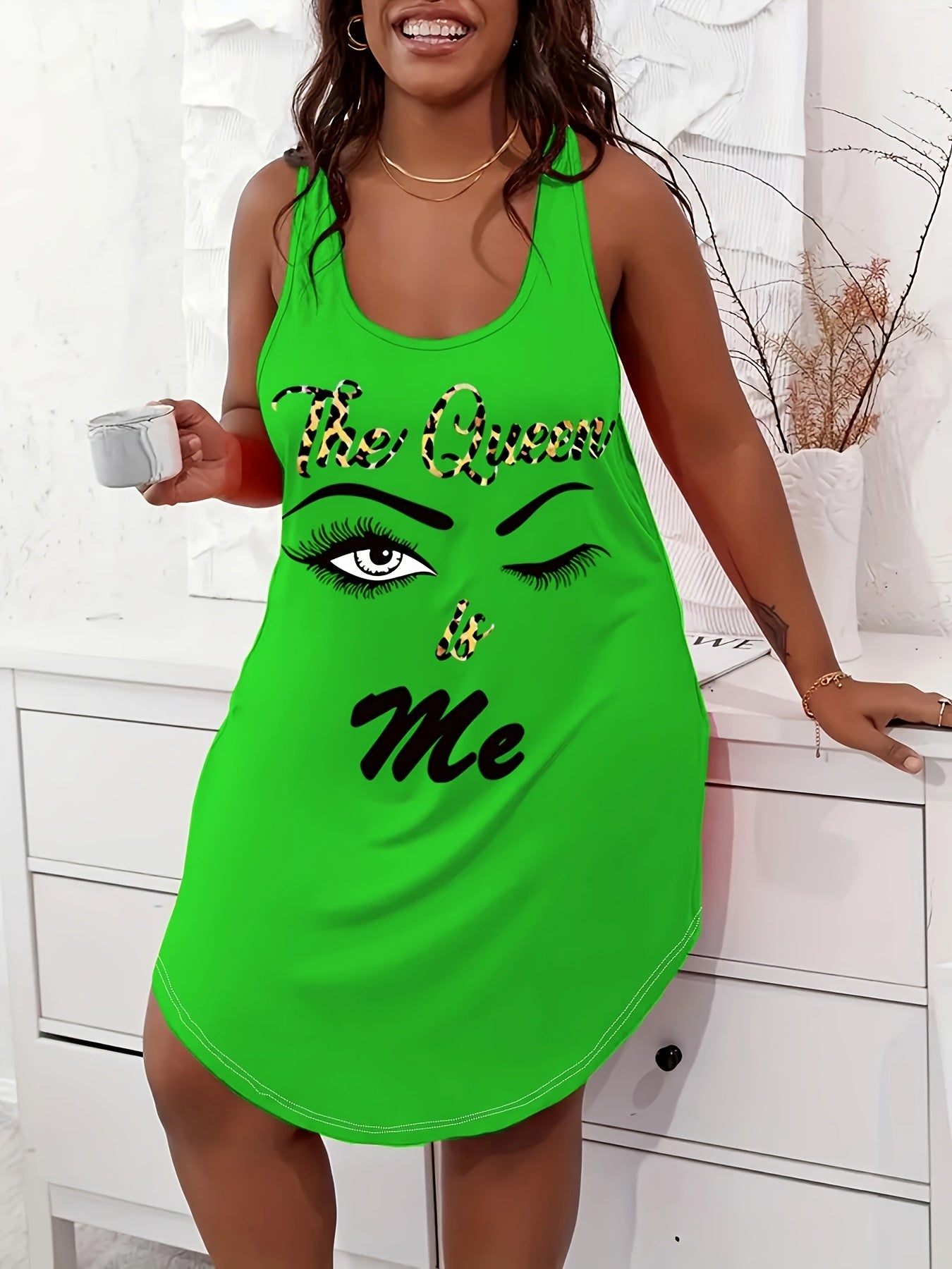 Plus Size Women's Leopard Print Sleeveless Nightdress Casual Summer Sleepwear