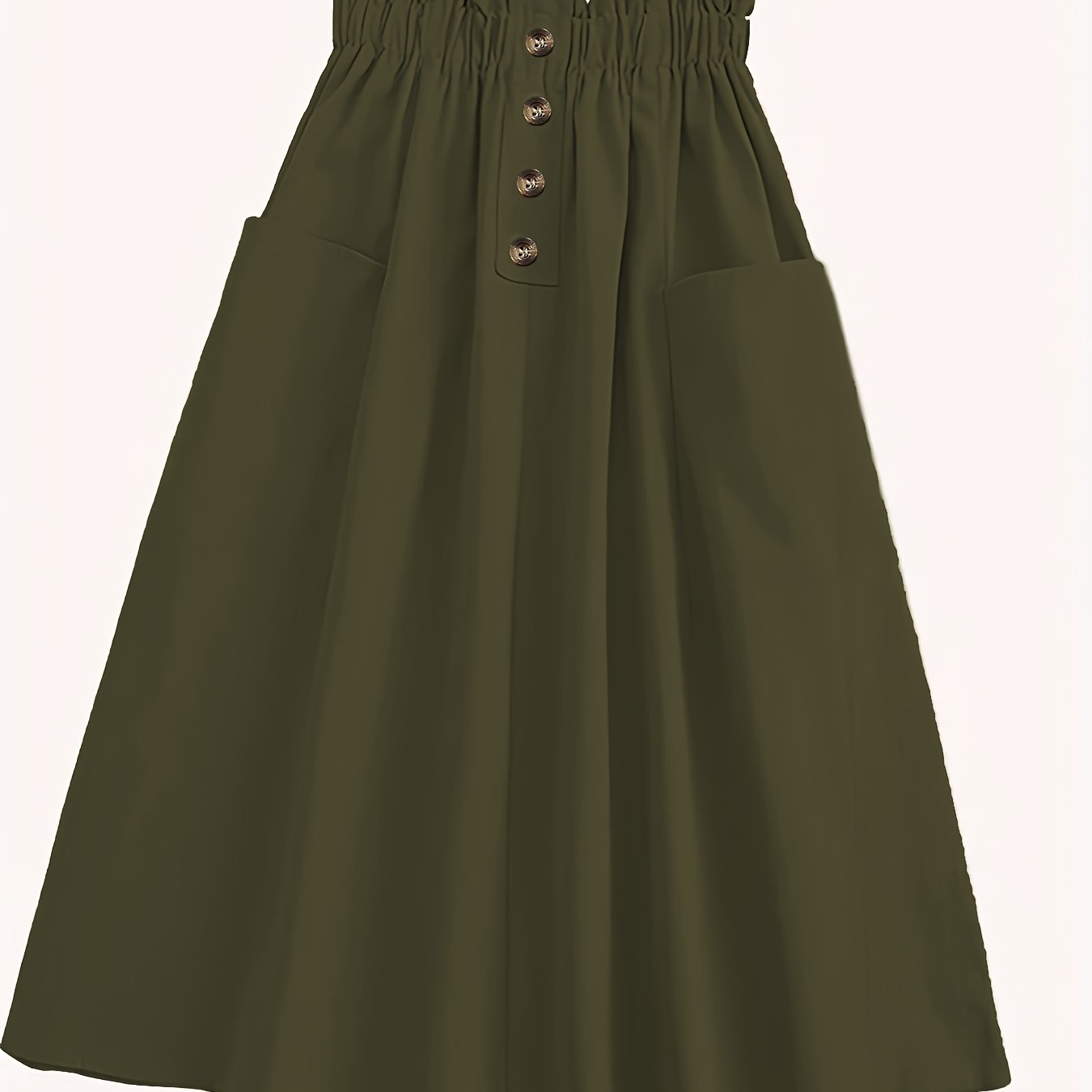 Women's Plus Size Pleated Skirt with Pockets Polyester Solid Color