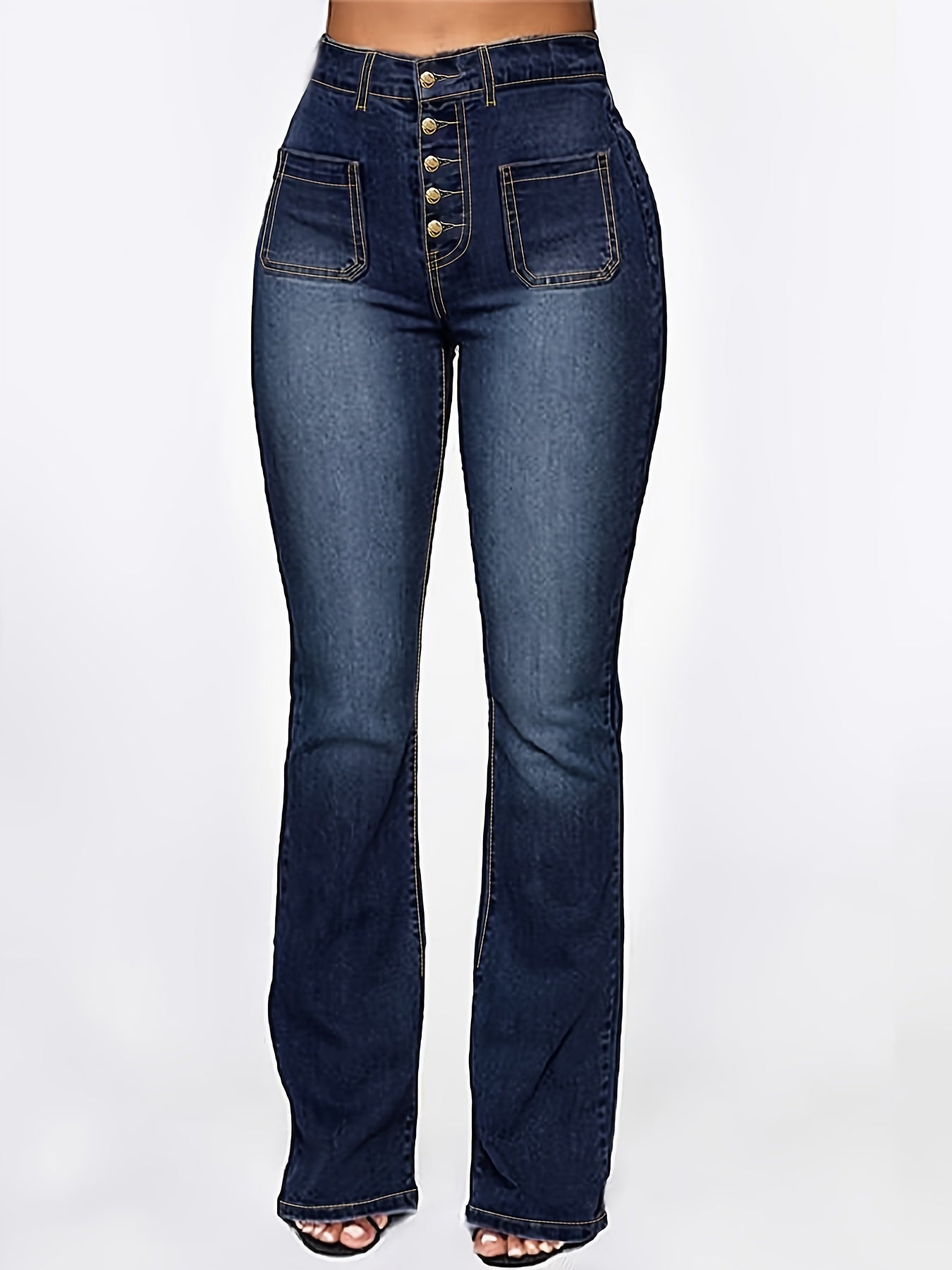 Women's Plus Size High-Waisted Jeans Solid Color All-Season Woven Fabric