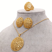 Gold-Plated Jewelry Set for Women African-Inspired Necklace Earrings Ring Gift