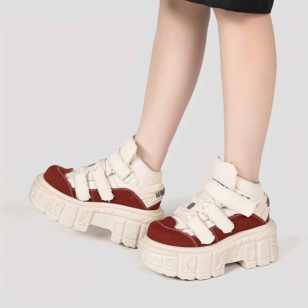 Women's Gothic Punk Style Sneakers Flat Boots EVA Sole Hook-and-Loop