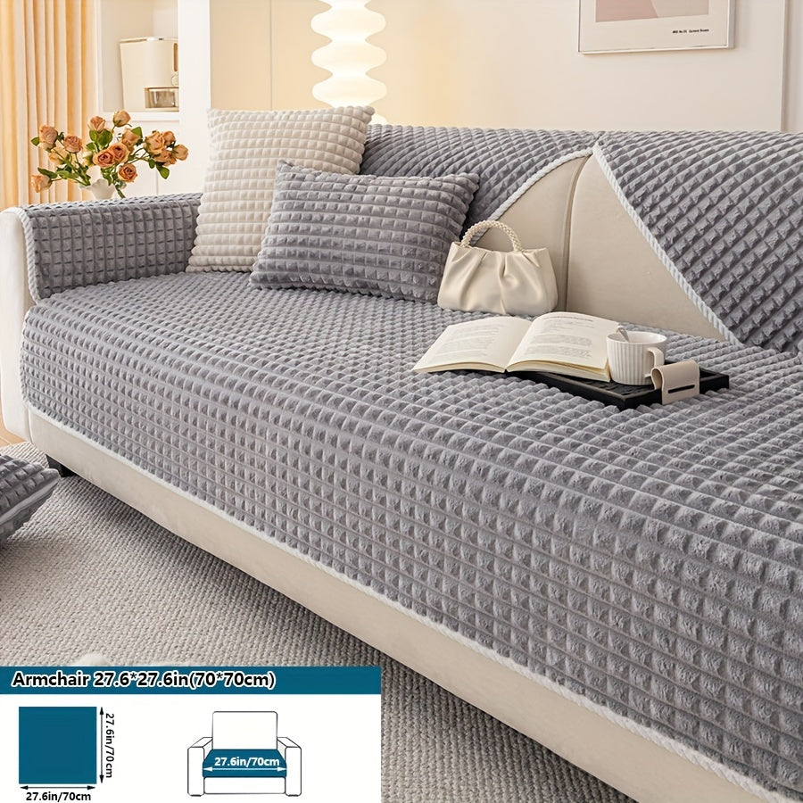 Plaid plush divan qoplamasi, sirpanmas dizayn bilan, hayvonlar uchun va barcha mavsumlar uchun mukammal. Turli xil mebellar uchun mos keladi.