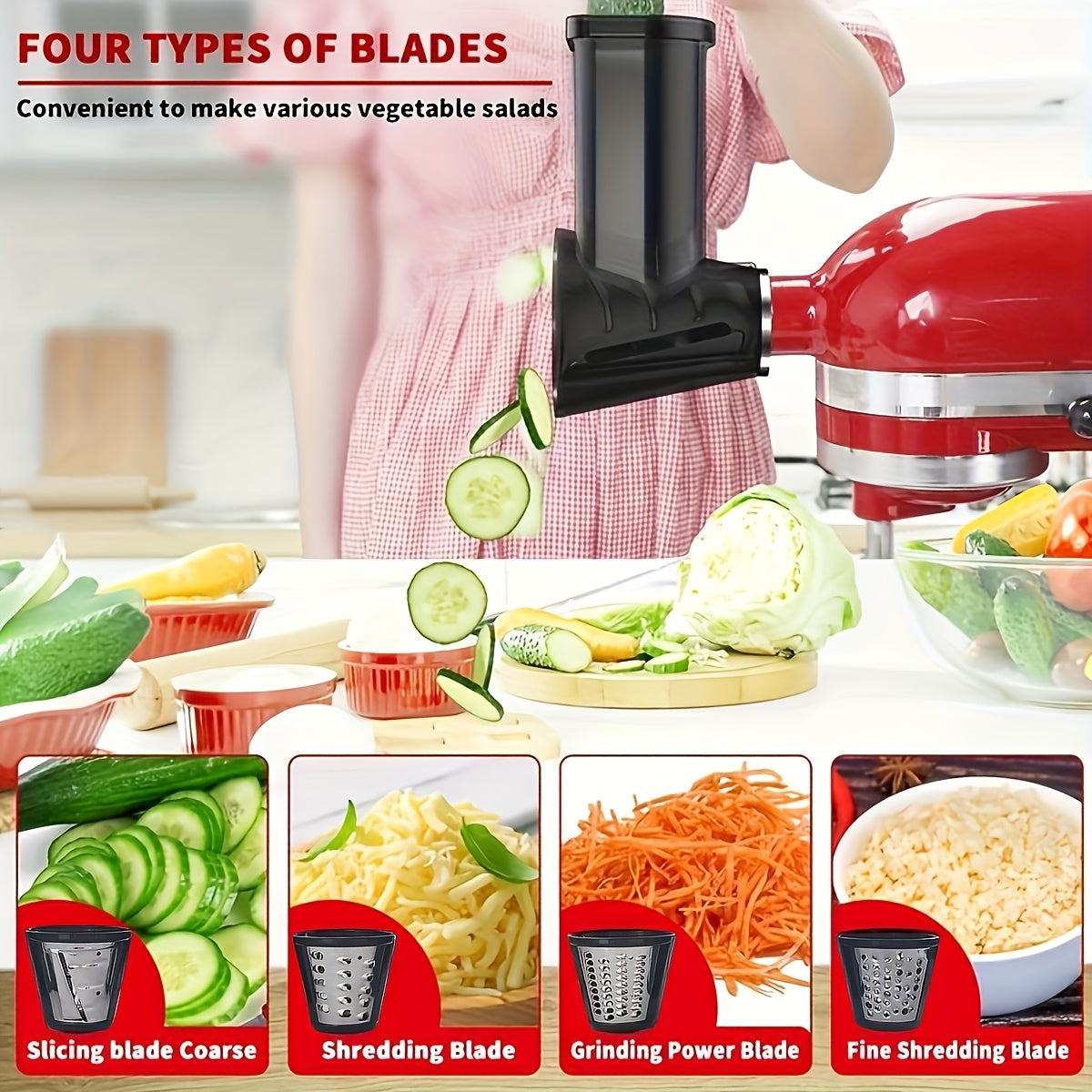 Kitchen Appliance Accessory For Blenders: Slicing Shredding Grating 4 Blades