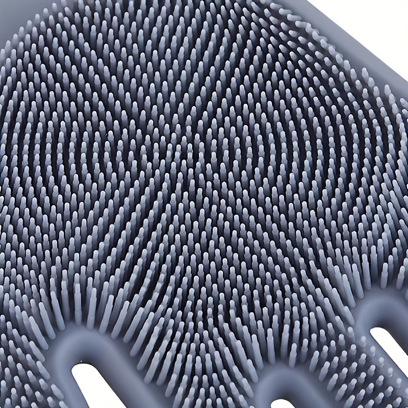 Guantes de silicona para lavar platos con cepillo de fregar incorporado, impermeables, resistentes al calor, gris