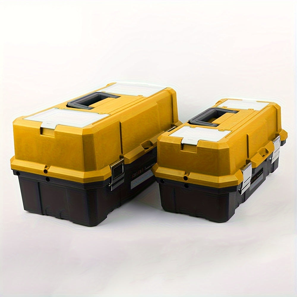 21-Inch Plastic Toolbox Organizer with Metal Handles Waterproof Black Yellow