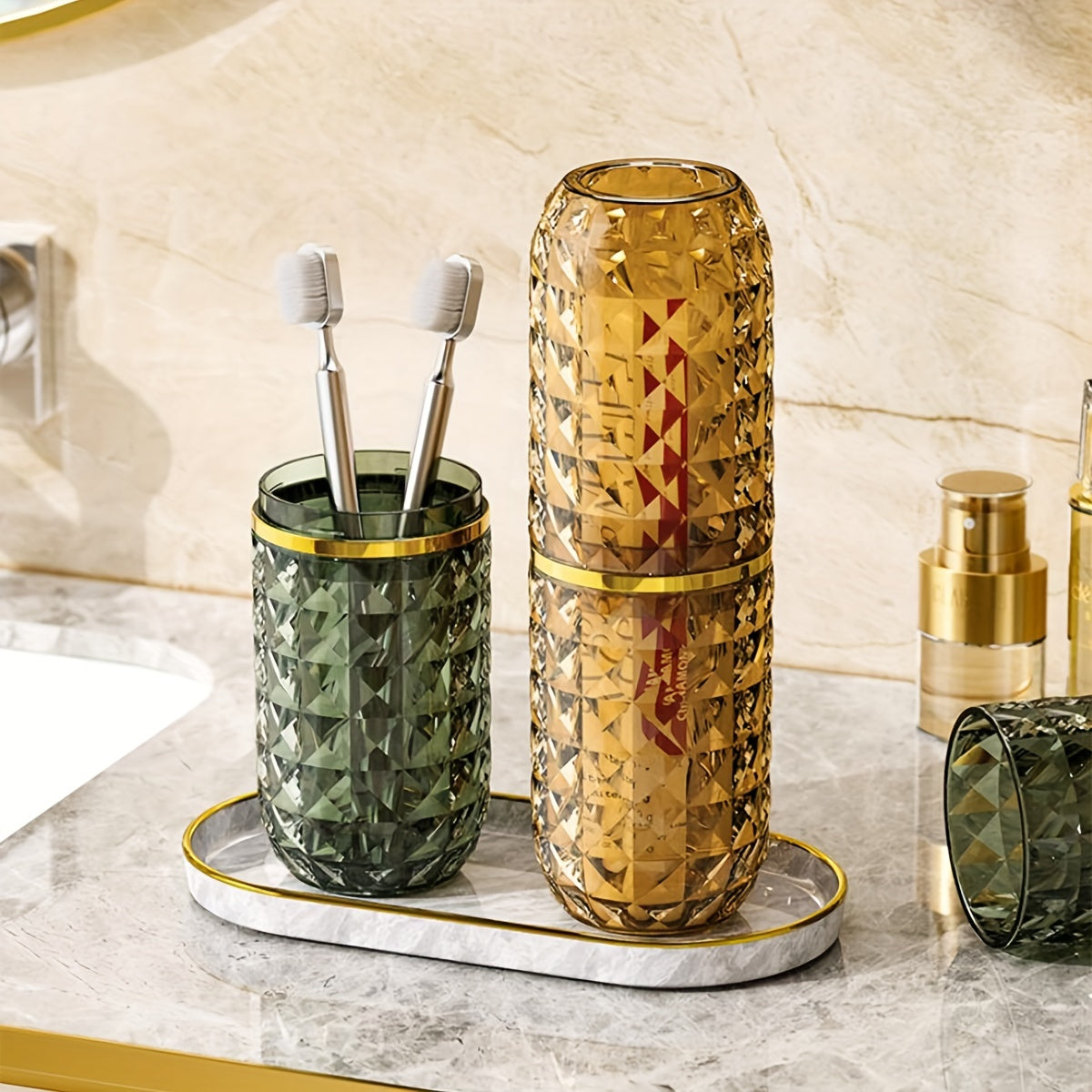 Bathroom Tumbler with Toothbrush Storage and Toothpaste Holder for Travel and Home Use