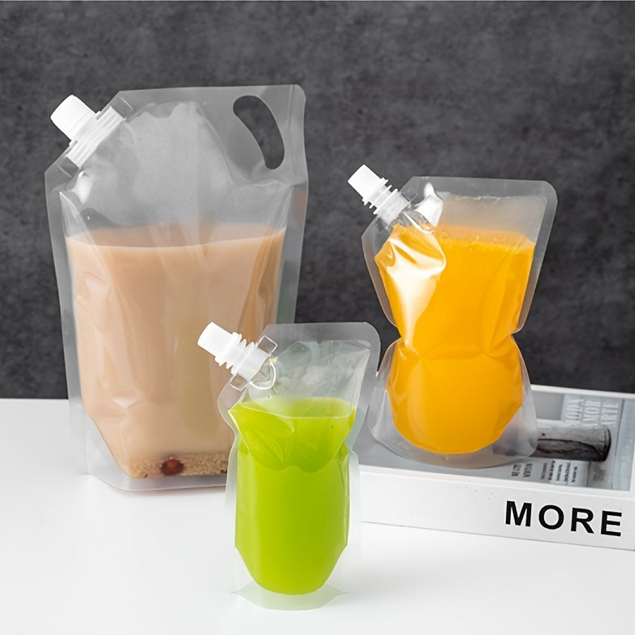 50pcs Disposable Beverage Bags for Milk Tea Juice with Self-Standing Suction Mouth