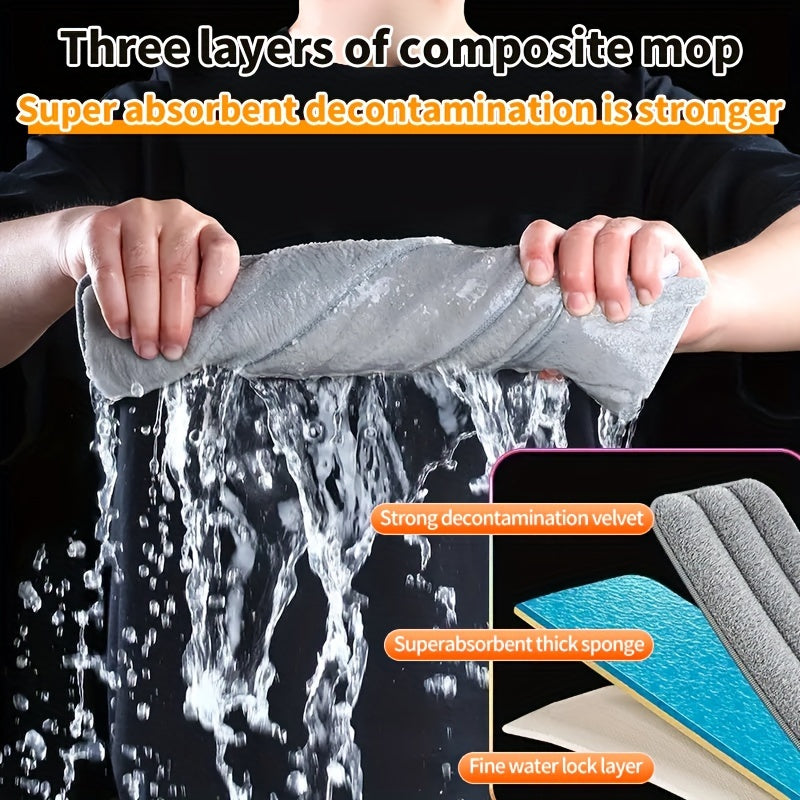 15.55 Inch Flat Mop and Bucket Set with Microfiber Cloths for Tile and Wood Floors