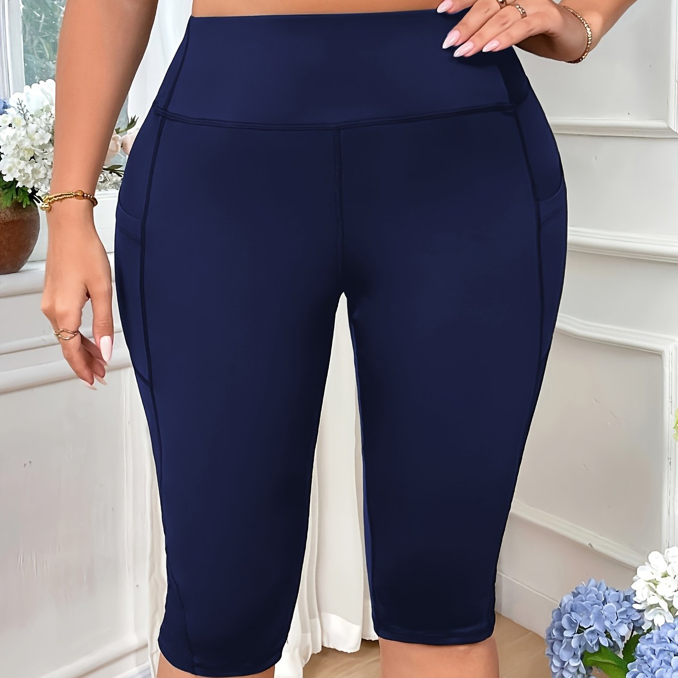 Women's High-Waist Stretchy Yoga Shorts with Mesh Pockets Capri Sportswear