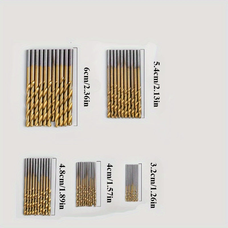 50 Titanium Plated Steel Drill Bits Set with Round Handles for Electric Drills 1-3mm