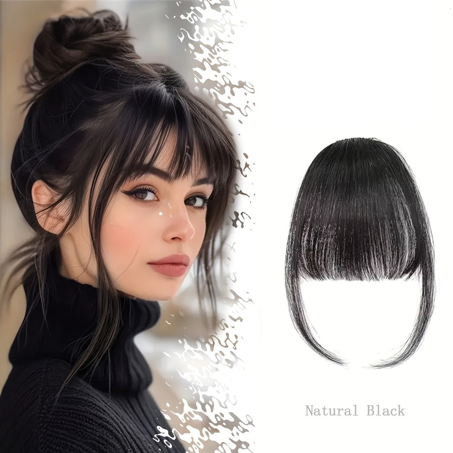 Pinza para el cabello con flequillo sintético unisex color marrón oscuro y negro, estilo elegante para uso diario