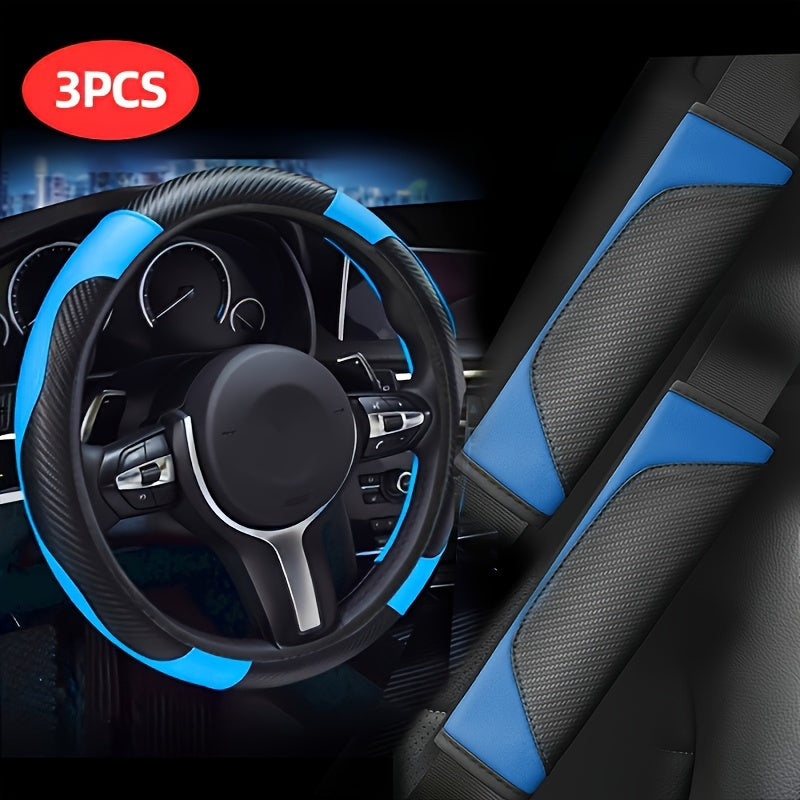 Car Steering Wheel Covers Set Carbon Fiber Pattern with Shoulder Pads