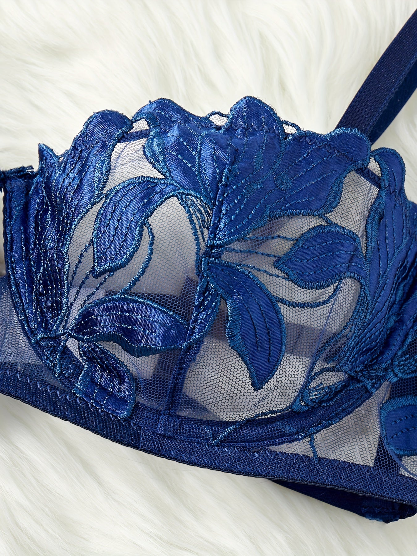 Women's Lingerie Set with Burned Flower Embroidery Lace and Transparent Design