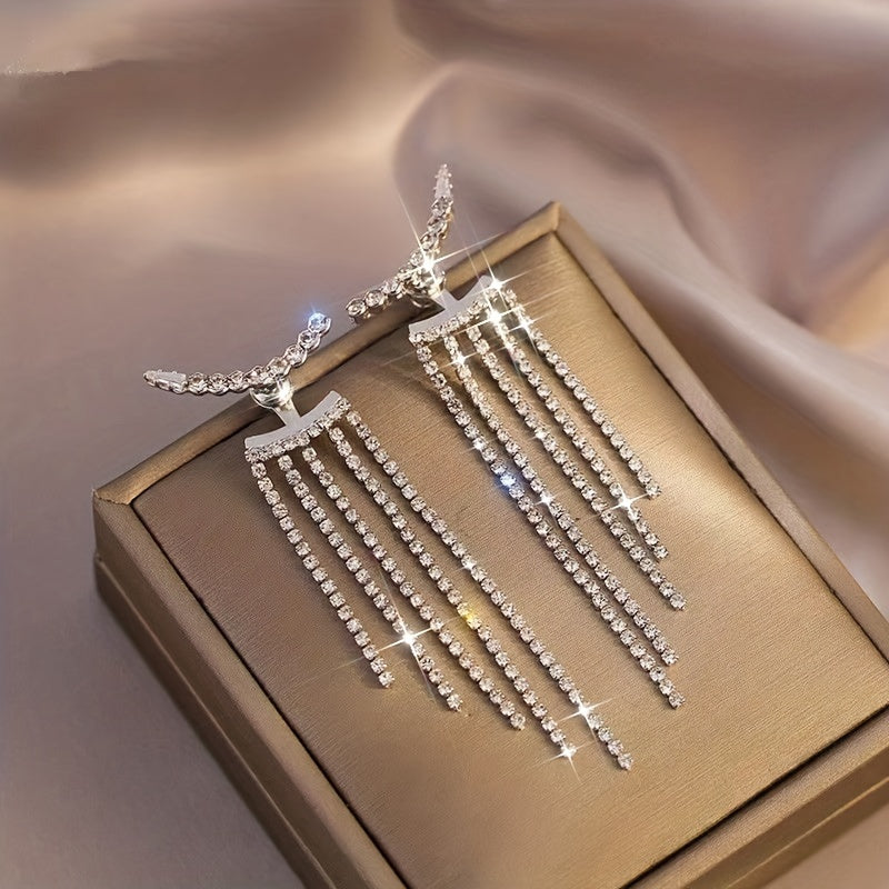 Женские серебряные серьги-кулоны из меди с кисточками и цирконием, украшения