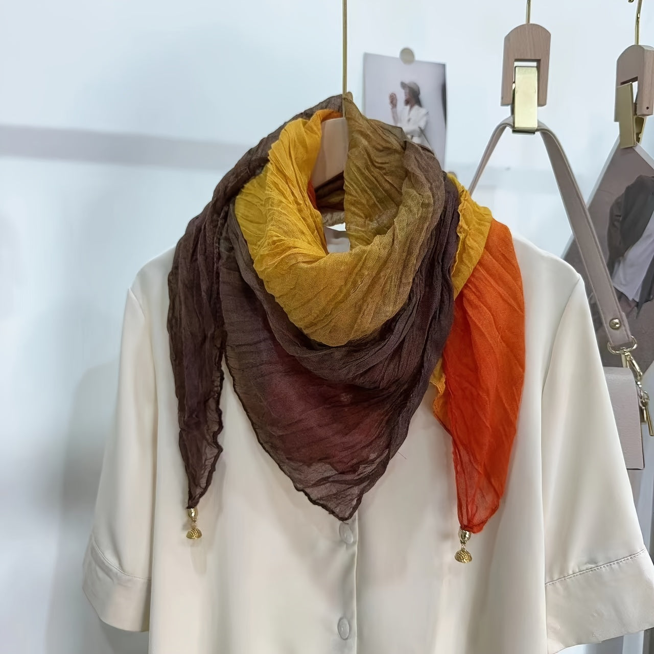 Ayollar uchun Bohemiy Linen sharf, gradient vintage bosma, 83 sm uzun sharf