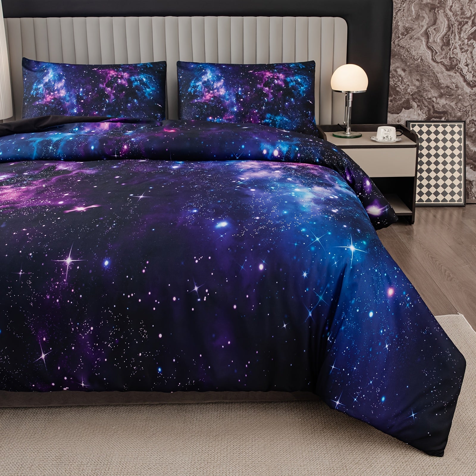 Set of 2 Purple Galaxy Print Duvet Cover Sets Microfiber Bedding for Bedroom